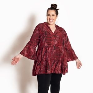 BAJII(+) Italian Animal Print Bell Sleeve Top